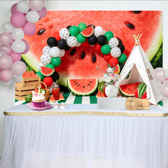 Lofaris Sommerlicher Wassermelonen-Geburtstagshintergrund mit bunten Luftballons, fröhliche Fotowand für Kinderparty und Fotoshooting
