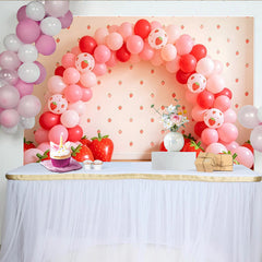 Lofaris Rosa Erdbeer-Geburtstagshintergrund mit Luftballons für Mädchen, festliche Fotowand für Kinderpartys und Fotoshootings