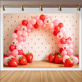Lofaris Rosa Erdbeer-Geburtstagshintergrund mit Luftballons für Mädchen, festliche Fotowand für Kinderpartys und Fotoshootings