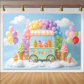 Lofaris Eiswagen Regenbogen Geburtstagshintergrund für Kinder Party, süße Fotokulisse mit Pastellfarben und Wolken für Fotoshooting