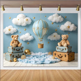 Lofaris Blauer Heißluftballon Babyparty Hintergrund mit Wolken und Sternen, süße Fotokulisse für Baby Jungen Fotoshooting