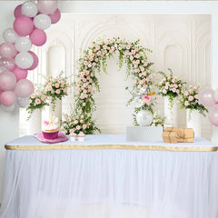 Lofaris Eleganter weißer Blumenbogen Fotohintergrund mit rosa Rosen und Grün, romantische Kulisse für Hochzeiten, Events und Fotoshootings