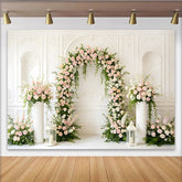 Lofaris Eleganter Blumenbogen Hochzeitsfotohintergrund mit rosa Rosen, romantische Kulisse für Verlobung und Fotoshooting