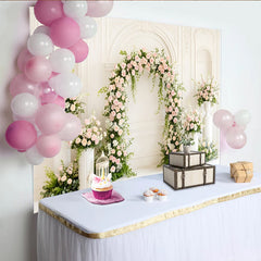 Lofaris Romantischer Blumenbogen Hochzeitsfotohintergrund mit rosa Rosen, stilvolle Kulisse für Verlobung und Fotoshootings