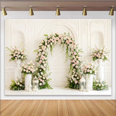 Lofaris Romantischer Blumenbogen Hochzeitsfotohintergrund mit rosa Rosen, stilvolle Kulisse für Verlobung und Fotoshootings