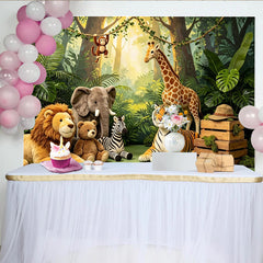 Lofaris Grüner Dschungel Safari-Hintergrund mit Plüschtieren für Kinder, Abenteuer-Fotokulisse für Tier-Fotoshootings und Partydekoration