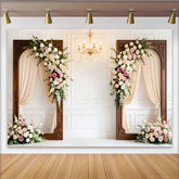 Lofaris Eleganter floraler Hochzeitshintergrund mit Rosen und Holzrahmen, luxuriöse Kulisse für romantische Feiern und Fotoshootings