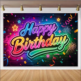 Lofaris Leuchtender Happy Birthday Neon-Hintergrund mit bunten Sternen, farbenfrohe Ziegelwand-Fotokulisse für Partydekoration