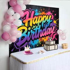 Lofaris Bunter Regenbogen Graffiti Geburtstagshintergrund mit Happy Birthday, lebendige Fotowand für Kindergeburtstag und Party