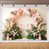 Lofaris Rosa Flamingo Geburtstagshintergrund tropische Blätter Luftballons, elegante Fotowand für Mädchen Party und Fotoshooting