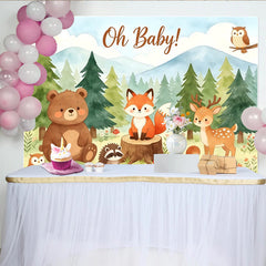 Lofaris Oh Baby! Niedlicher Waldtier Babypartyhintergrund, grüne Waldlandschaft Fotowand für Fotoshooting Dekoration