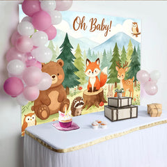 Lofaris Oh Baby! Niedlicher Waldtier Babypartyhintergrund, grüne Waldlandschaft Fotowand für Fotoshooting Dekoration