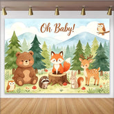 Lofaris Oh Baby! Niedlicher Waldtier Babypartyhintergrund, grüne Waldlandschaft Fotowand für Fotoshooting Dekoration