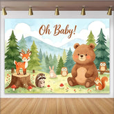 Lofaris Aquarell Waldtier-Babypartyhintergrund mit Oh Baby Schriftzug, süße Tier-Fotowand für Babyparty-Dekoration und Fotoshooting