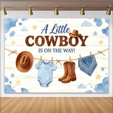 Lofaris Blauer Cowboy Babyparty Hintergrund für Jungen mit Stiefeln, Holzstruktur Kulisse mit Wolken und Sternen für Babyparty Dekoration