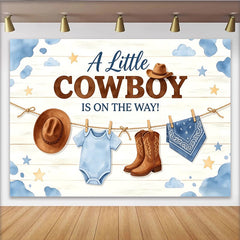Lofaris Blauer Cowboy Babyparty Hintergrund für Jungen mit Stiefeln, Holzstruktur Kulisse mit Wolken und Sternen für Babyparty Dekoration