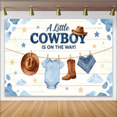 Lofaris Blauer Cowboy Babyparty Hintergrund für Jungen mit Stiefeln und Hut, rustikale Holzoptik Kulisse für Baby Shower Dekoration