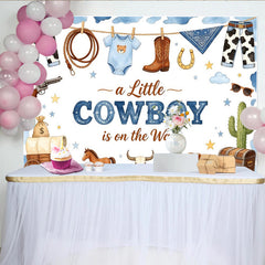 Lofaris Blauer Cowboy Babyparty Hintergrund für Jungen mit Stiefeln und Hut, Western-Dekoration Fotokulisse für Baby Shower