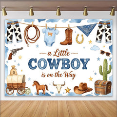 Lofaris Blauer Cowboy Babyparty Hintergrund für Jungen mit Stiefeln und Hut, Western-Dekoration Fotokulisse für Baby Shower