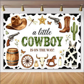 Lofaris Rustikaler Cowboy Babyparty Hintergrund für Jungen mit Hut Stiefeln Kaktus, Kuhfleckenmuster Fotowand, Western-Kulisse für Baby Shower