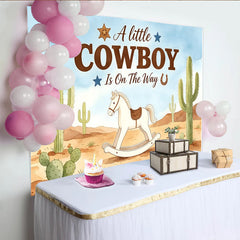Lofaris Western Cowboy Babyparty Hintergrund mit Schaukelpferd, hellblaue Fotowand für Baby Shower Dekoration