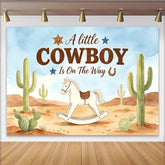 Lofaris Western Cowboy Babyparty Hintergrund mit Schaukelpferd, hellblaue Fotowand für Baby Shower Dekoration