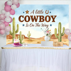Lofaris Western Cowboy Babyparty Hintergrund für Jungen mit Kaktus und Wüste, rustikale Aquarell-Kulisse für Babyparty-Fotos