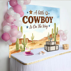 Lofaris Western Cowboy Babyparty Hintergrund für Jungen mit Kaktus und Wüste, rustikale Aquarell-Kulisse für Babyparty-Fotos