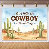Lofaris Western Cowboy Babyparty Hintergrund für Jungen mit Kaktus und Wüste, rustikale Aquarell-Kulisse für Babyparty-Fotos