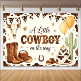 Lofaris Cowboy Babyparty Hintergrund für Jungen mit Stiefeln und Kaktus, rustikale Fotowand mit Kuhflecken für Baby Shower