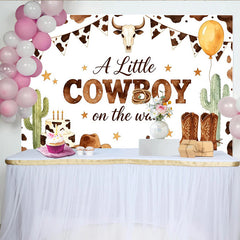 Lofaris Western Cowboy Babyparty Hintergrund mit Kuhflecken Kaktus und Stiefeln, rustikale Fotowand für Jungen Baby Shower Feier