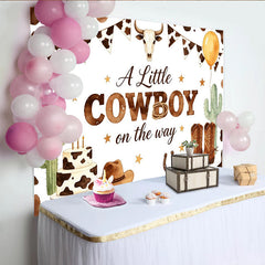 Lofaris Western Cowboy Babyparty Hintergrund mit Kuhflecken Kaktus und Stiefeln, rustikale Fotowand für Jungen Baby Shower Feier