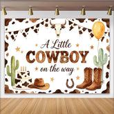 Lofaris Western Cowboy Babyparty Hintergrund mit Kuhflecken Kaktus und Stiefeln, rustikale Fotowand für Jungen Baby Shower Feier