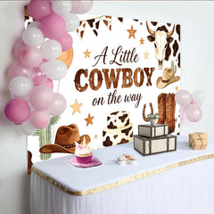 Lofaris Cowboy Babyparty Hintergrund für Jungen mit Western-Motiven, braune Kuhflecken und Ballons, ideale Fotowand für Baby-Feiern