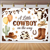 Lofaris Cowboy Babyparty Hintergrund für Jungen mit Western-Motiven, braune Kuhflecken und Ballons, ideale Fotowand für Baby-Feiern