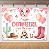 Lofaris Rosa Cowgirl Babyparty Hintergrund für Mädchen mit Stiefeln und Kakteen, süße Fotowand für Babyparty-Dekoration