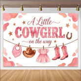 Lofaris Rosa Cowgirl Babyparty Hintergrund für Mädchen mit Stiefeln und Hut, niedliche Kulisse für Baby-Ankündigung und Fotoshooting
