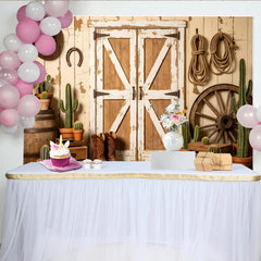 Lofaris Rustikaler Western Scheunentor Fotohintergrund mit Kakteen und Cowboyhut, Alte Holz Fotowand für Fotoshootings und Country-Events