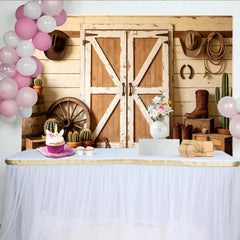 Lofaris Rustikaler Scheunentor Western Fotohintergrund mit Cowboyhüten und Kakteen, Holzwand Kulisse für Fotoshooting und Partydekoration