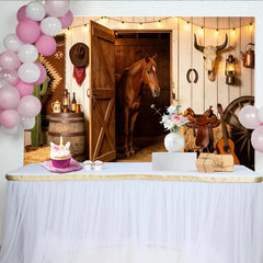 Lofaris Rustikaler Western-Hintergrund mit Pferd und Scheunentor, Cowboy-Stil Fotowand für Fotoshooting und Partydekoration