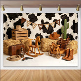 Lofaris Rustikaler Cowboy Geburtstagshintergrund mit Kuhflecken Heuballen und Kaktus, Western-Stil Fotowand für Kinderparty Dekoration