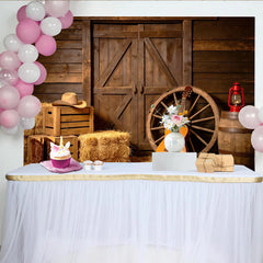 Lofaris Rustikaler Western Fotohintergrund mit Scheunentor Heuballen und Cowboy-Stiefeln, ländliche Kulisse für Fotoshootings