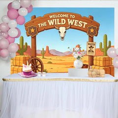 Lofaris Wildwest-Fotohintergrund mit Cowboy-Stiefeln und Kaktus, Wüstenlandschaft Kulisse für Westernparty und Fotoshooting