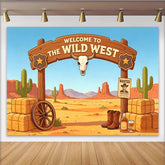 Lofaris Wildwest-Fotohintergrund mit Cowboy-Stiefeln und Kaktus, Wüstenlandschaft Kulisse für Westernparty und Fotoshooting