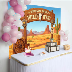 Lofaris Willkommen im Wilden Westen Fotohintergrund mit Stierkopf, rustikale Kulisse für Western-Party und Fotoshooting