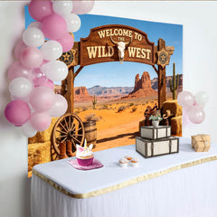 Lofaris Authentischer Wildwest-Hintergrund mit Wüstenlandschaft und Kaktus, rustikale Fotowand für Cowboy-Party Fotoshooting