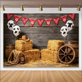Lofaris Rustikaler Western Fotohintergrund mit Heuballen und Cowboyhut, ländliche Kulisse für Fotoshooting und Partydekoration