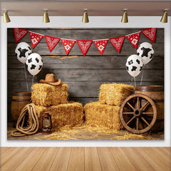 Lofaris Rustikaler Western Fotohintergrund mit Heuballen und Cowboyhut, ländliche Kulisse für Fotoshooting und Partydekoration