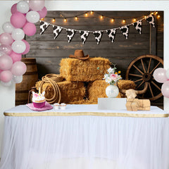 Lofaris Rustikaler Western Fotohintergrund mit Kuhflecken und Strohballen, Altes Holz Hintergrundbild für Fotoshooting und Eventdekoration