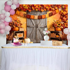 Lofaris Rustikaler Erntedankfesthintergrund mit Herbstblättern und Kürbissen, herbstliche Kulisse für Fotoshooting und Partydekoration